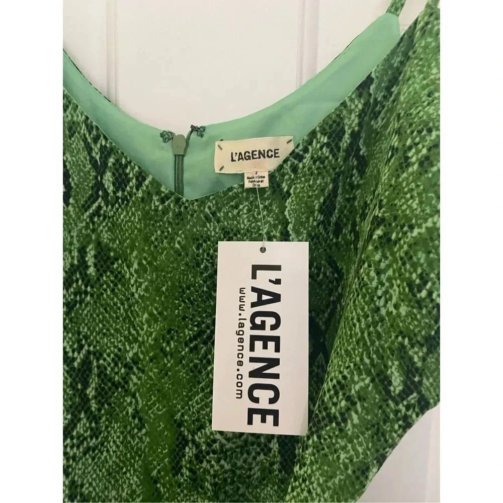 L’Agence Jaelyn Green Silk Animal Print Cropped Wide Leg Jumpsuit Size 2 - Picture 7 of 10
